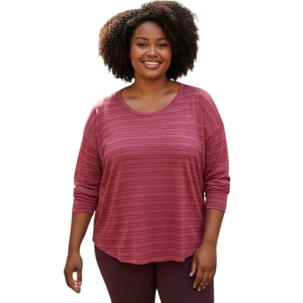 Athleta Women's Burgundy Striped Long Sleeve Top